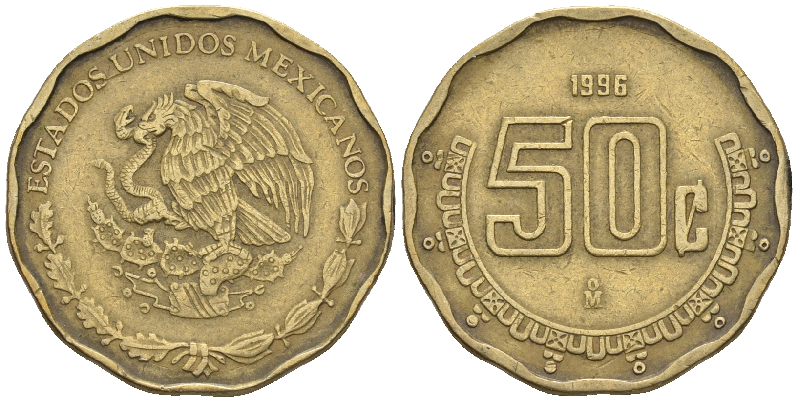 Мексика 50 сентаво 1996 KM 549 алюминиевая бронза 87-652
