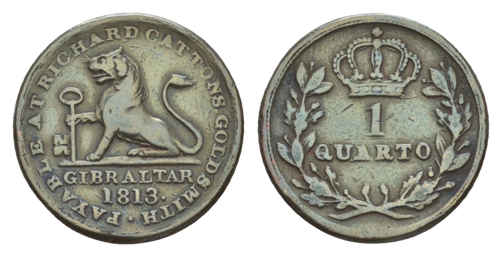 Гибралтар 1 кварто 1813 KM Tn5 медь 1524-643