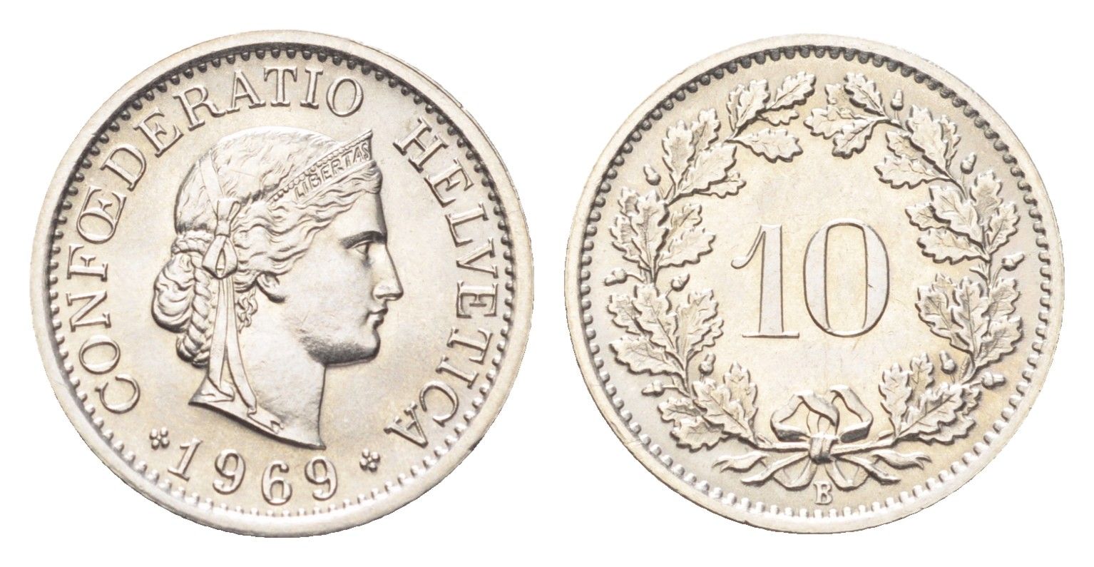 Швейцария 10 раппенов 1969 B KM 27 медно-никель 4708-218
