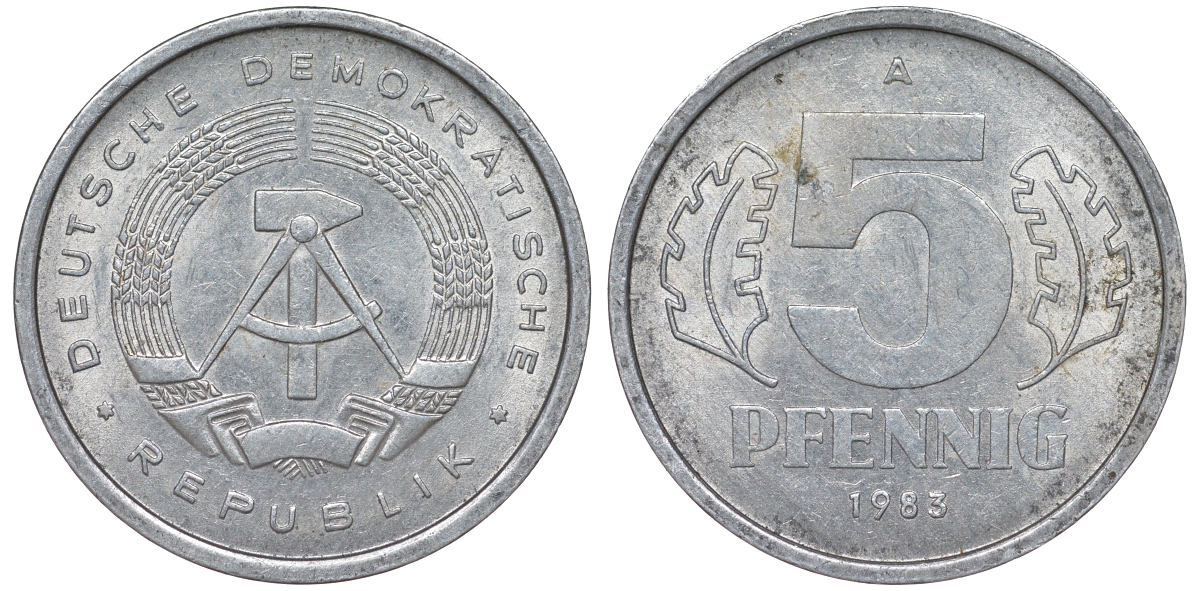 ГДР 5 ПФЕННИГОВ 1983 A КМ 9.2 алюминий 62-446