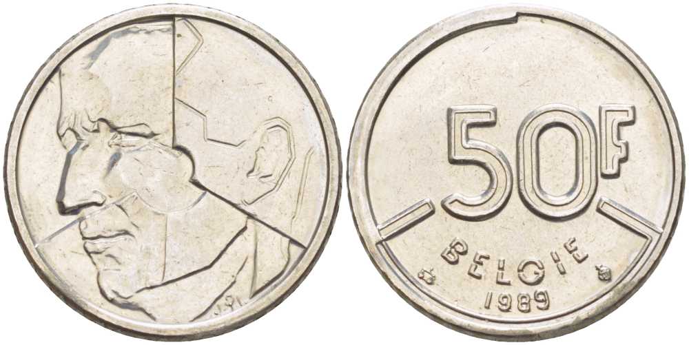 БЕЛЬГИЯ 50 ФРАНКОВ 1989 BELGIE, БОДУЭН I (1951-1993) KM 169 никель 4383-933