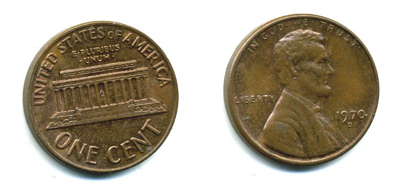 США 1 ЦЕНТ 1970 D, ЛИНКОЛЬН KM 201 медь-цинк 76-215