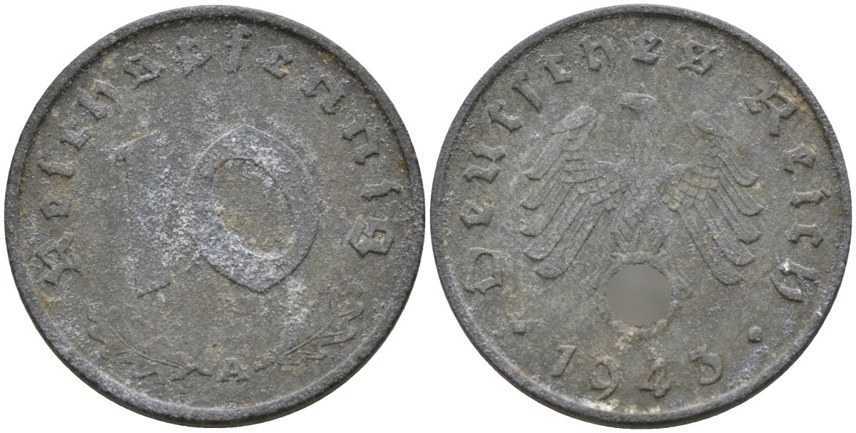 Германия 10 рейхспфеннигов 1943 A KM 101, J.371 цинк 4151-239