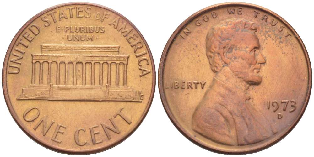 США 1 ЦЕНТ 1973 D, ЛИНКОЛЬН KM 201 медь цинк 4519-525