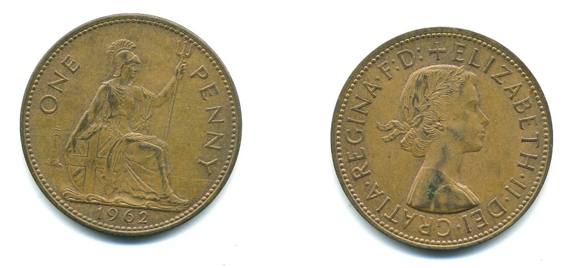Великобритания 1 пенни 1962 Елизавета II (1952-2022) KM 897, Spink 4157 бронза 41-1031