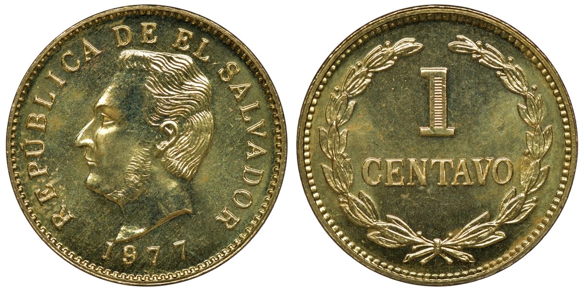 Сальвадор 1 сентаво 1977 Франсиско Морасан KM 135.2 латунь UNC M55-01