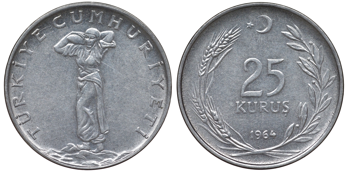 ТУРЦИЯ 25 КУРУШЕЙ 1964 KM 892.2 нержавеющая сталь 62-422