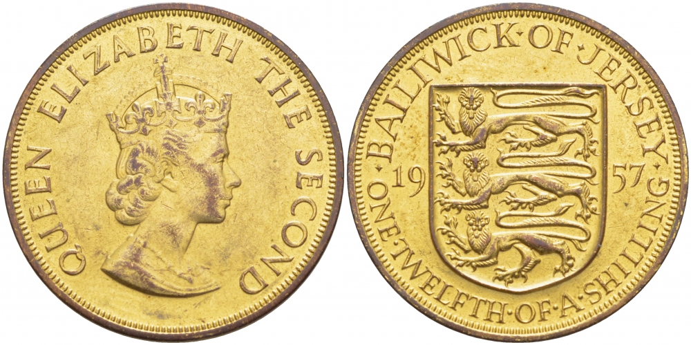 Джерси 1/12 шиллинга 1957 Елизавета II (1952-2022) KM 21 бронза 3996-321