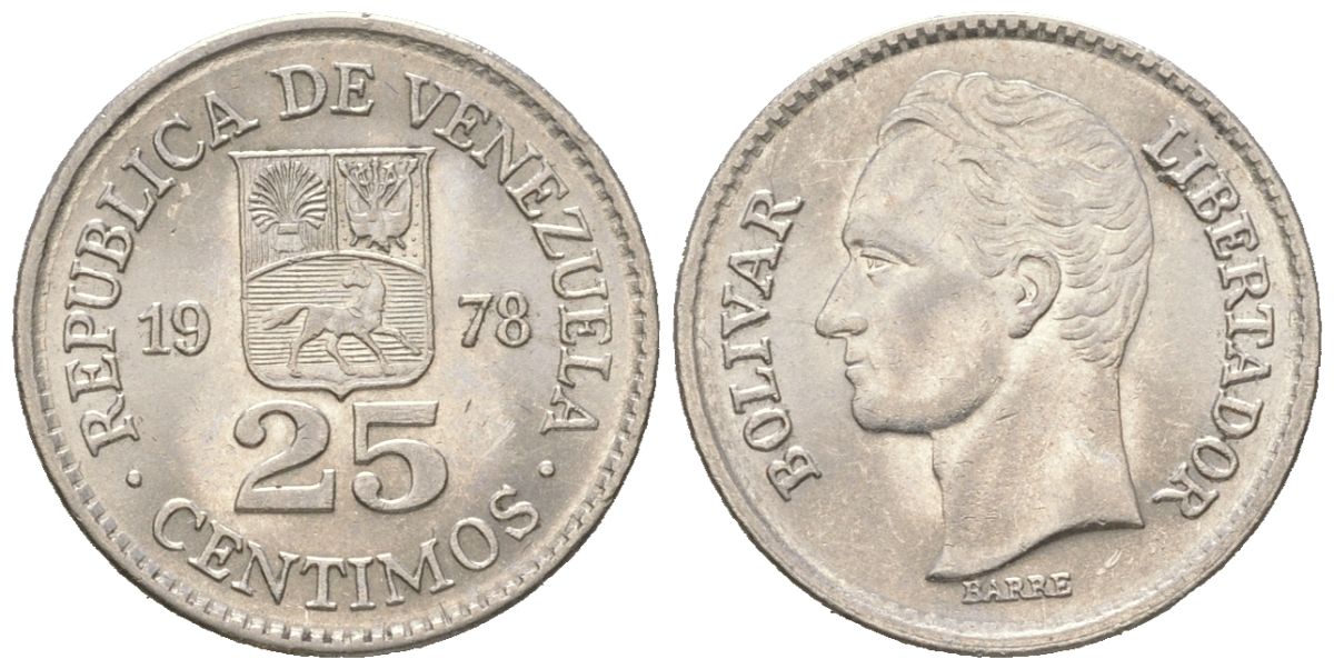 Венесуэла 25 сентимо 1978 Симон Боливар KM 50.1 никель aUNC 4611-449