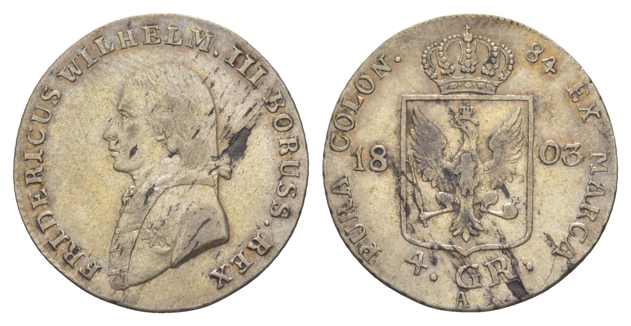 Пруссия 4 гроша 1803 A, Фридрих Вильгельм III (1797-1840) KM 370 серебро 1523-115