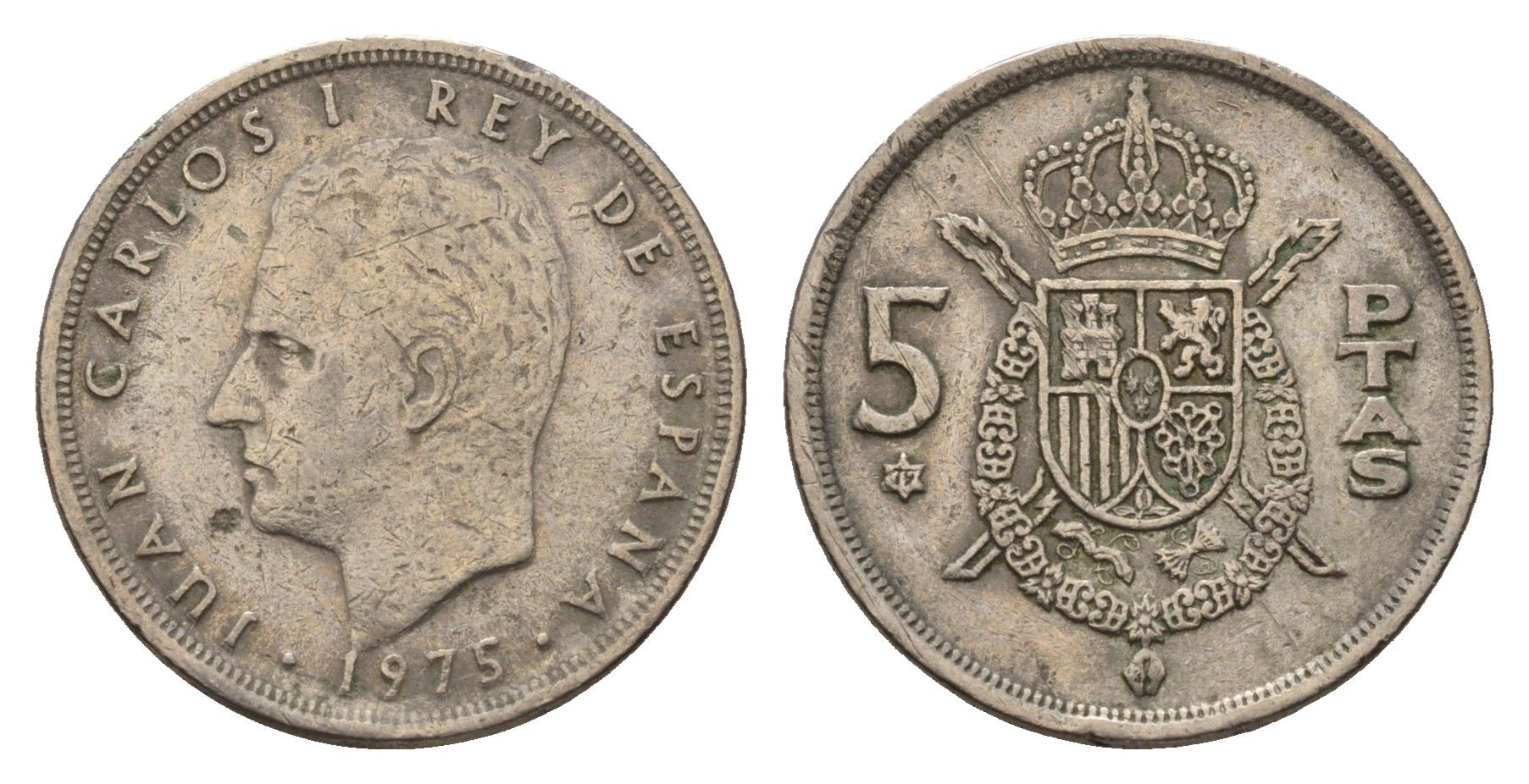 Испания 5 песет 1975 (79) Хуан Карлос I (1975-2014) KM 807 медно-никель 3336-544