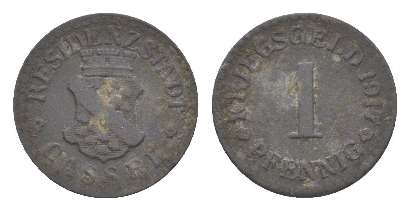 Кассель 1 пфенниг 1917 Funck 78.1, Men05 4302.1, Men18 5464.1 цинк 4636-1234