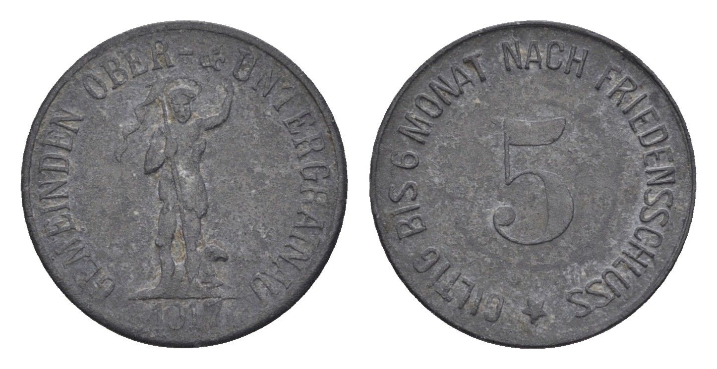 Оберграйнау в Унтерграйнау 5 пфеннигов 1917 Funck 389.1, Men18 24354.1 цинк 4516-328