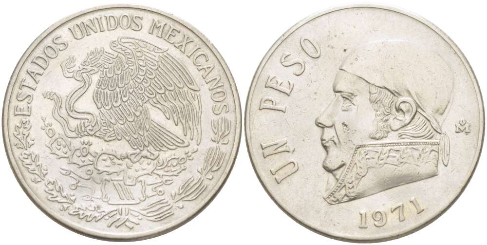 Мексика 1 песо 1971 Хосе Мария Морелос KM 460 медно-никель 4521-221