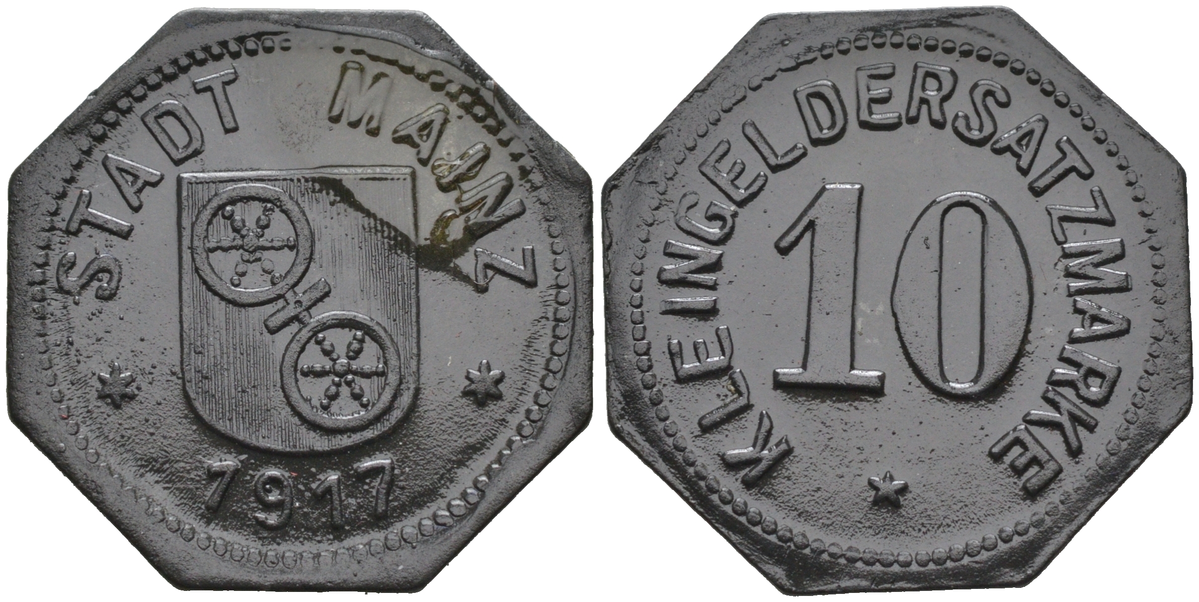 ГЕРМАНИЯ ГЕССЕН МАЙНЦ 10 ПФЕННИГОВ 1917 КЛЯЙНГЕЛЬД цинк 75-1626