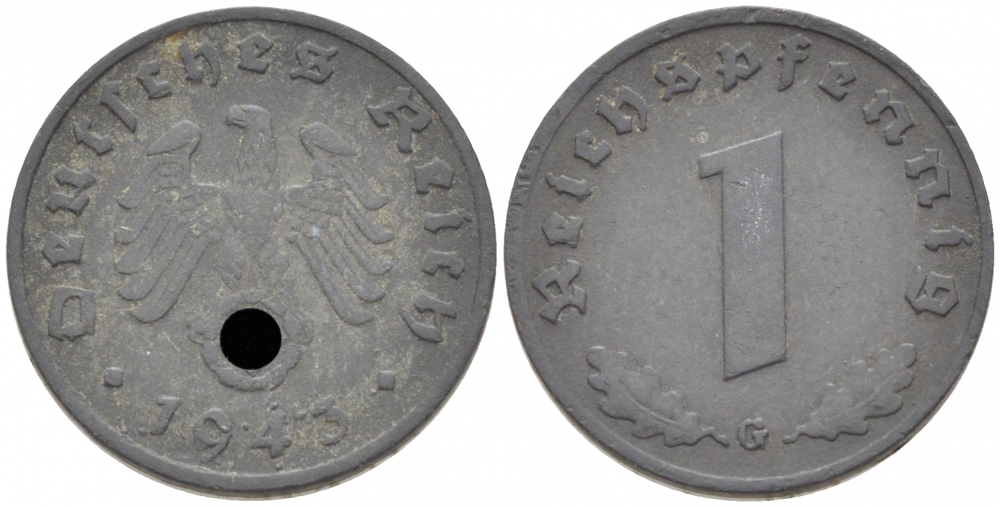 ГЕРМАНИЯ 1 РЕЙХСПФЕННИГ 1943 G KM 97, J. 369 цинк 110-227