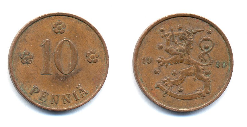 Финляндия 10 пенни 1930 республика (1918-1962) KM 24 медь 51-5324