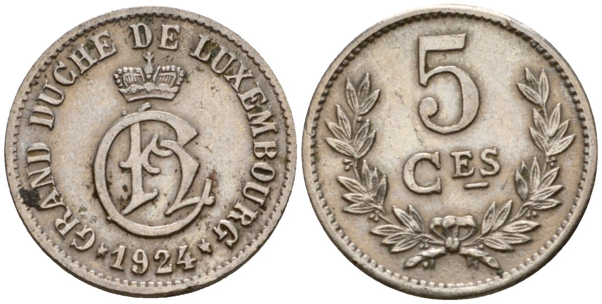 Люксембург 5 сантимов 1924 Шарлотта (1918-1964) KM 33 медно-никель 4602-414