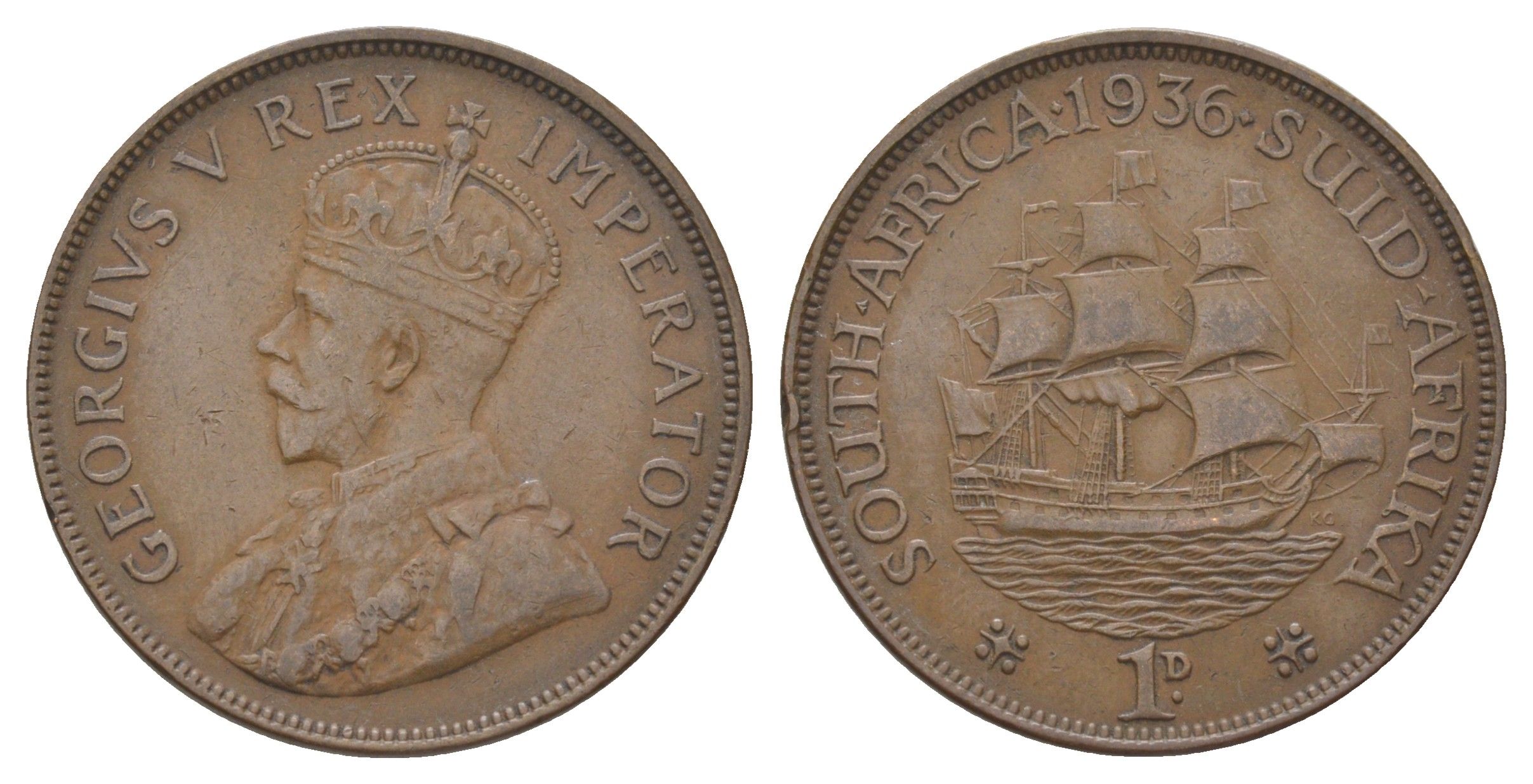 ЮАР 1 пенни 1936 Георг V (1910-1936) KM 14.3 бронза 3897-1222