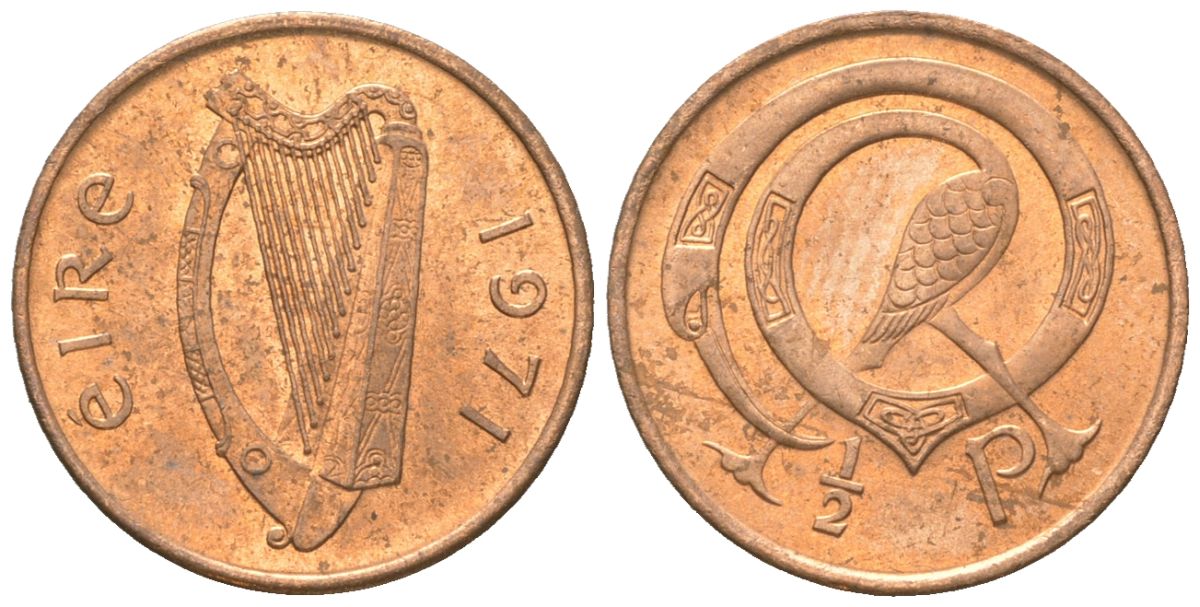 Ирландия 1/2 пенни 1971 птица KM 19 бронза UNC 4611-428