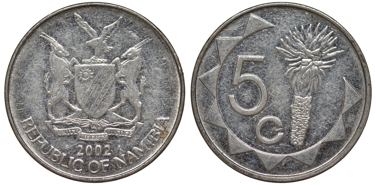 Намибия 5 центов 1993 KM 1 никелированная сталь 4164-521