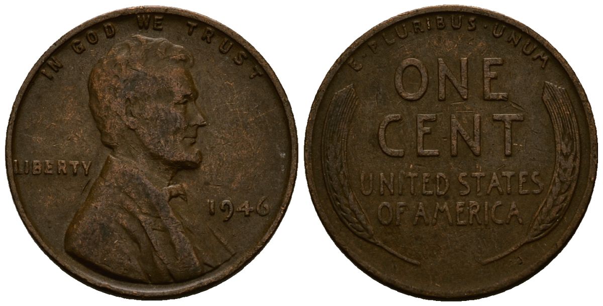 США 1 цент 1946 Линкольн KM A132 медь цинк 4164-851