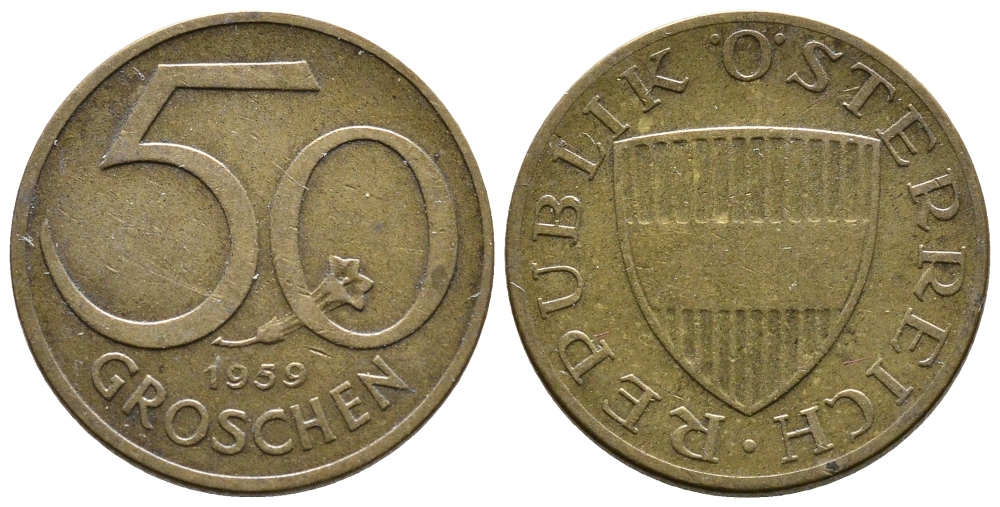 Австрия 50 грошей 1959 KM 2885 алюминиевая бронза 26-1456