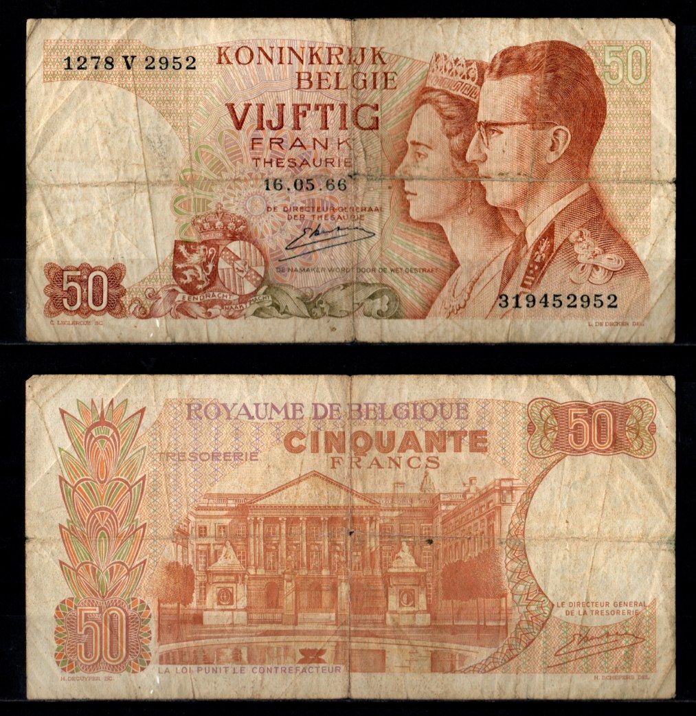 Бельгия 50 франков 1966 Pick 139 (3) бумага 8602-39-3-2