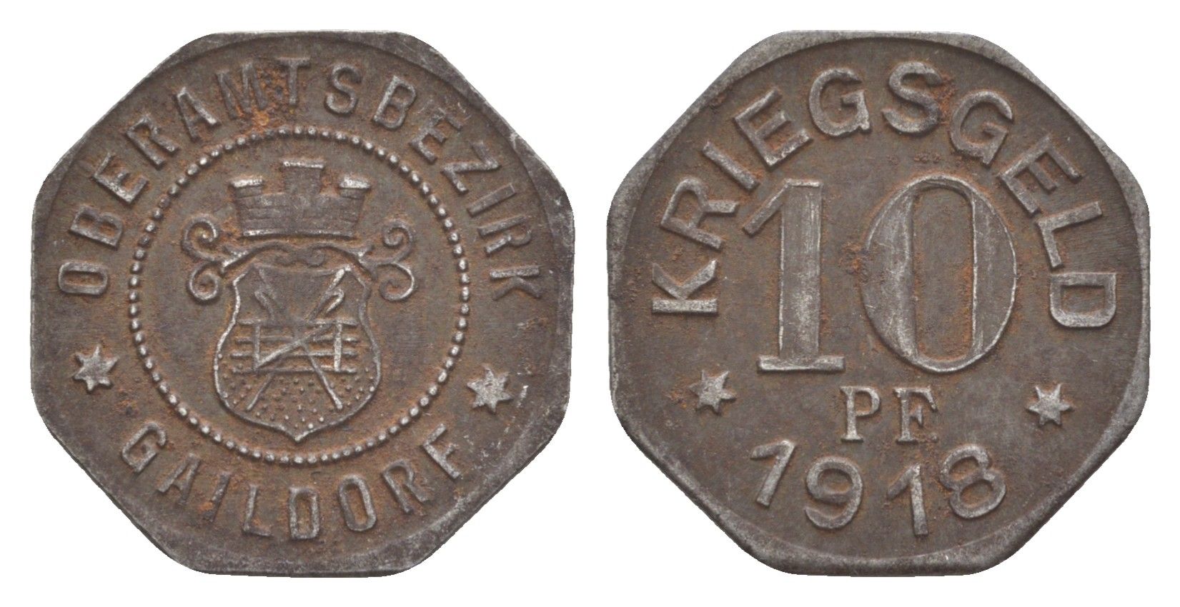 Гайльдорф 10 пфеннигов 1918 Funck 149.2, Men05 8664.2, Men18 10784.2 железо 4636-862