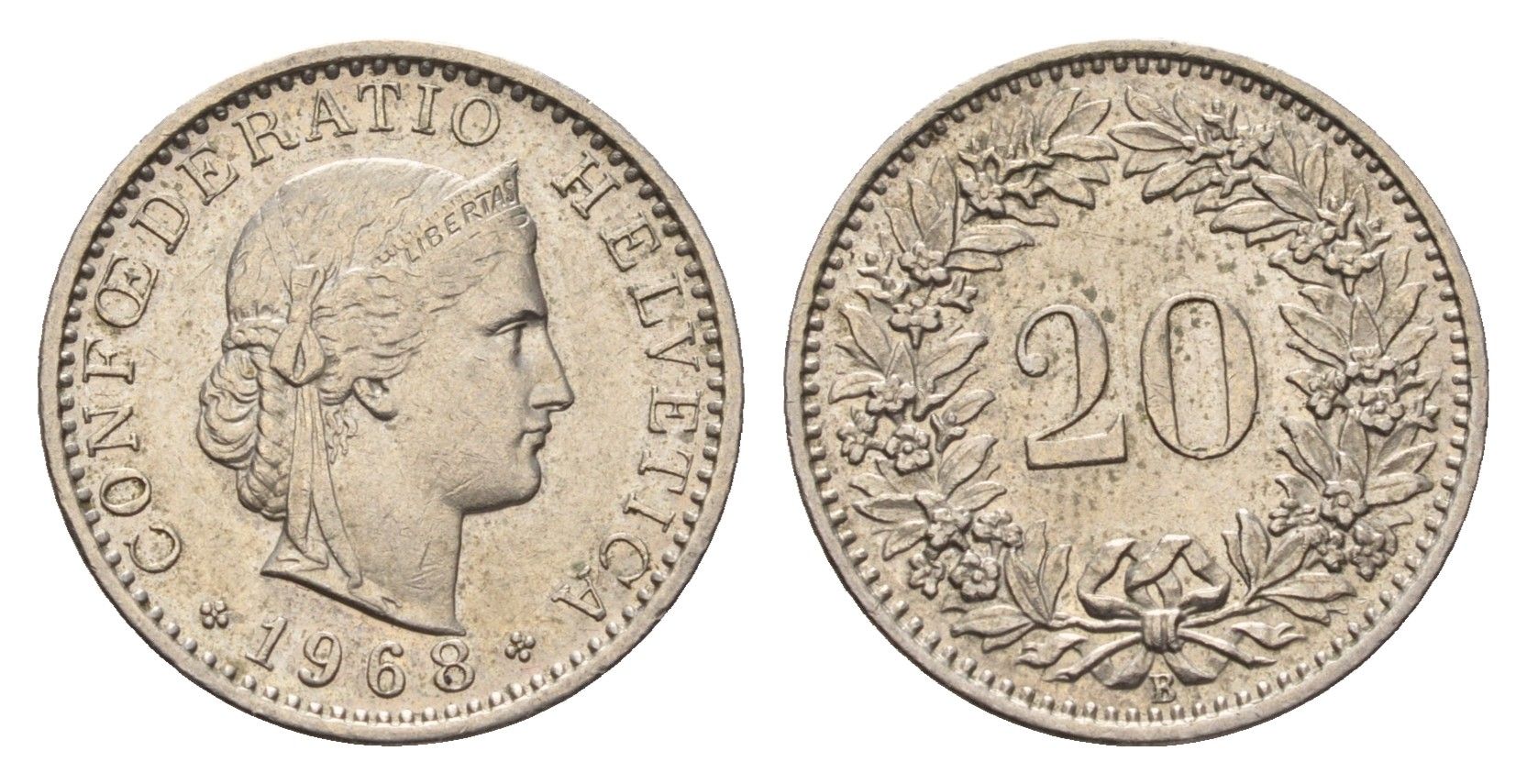 Швейцария 20 раппенов 1968 KM 29a медно-никель 4685-269