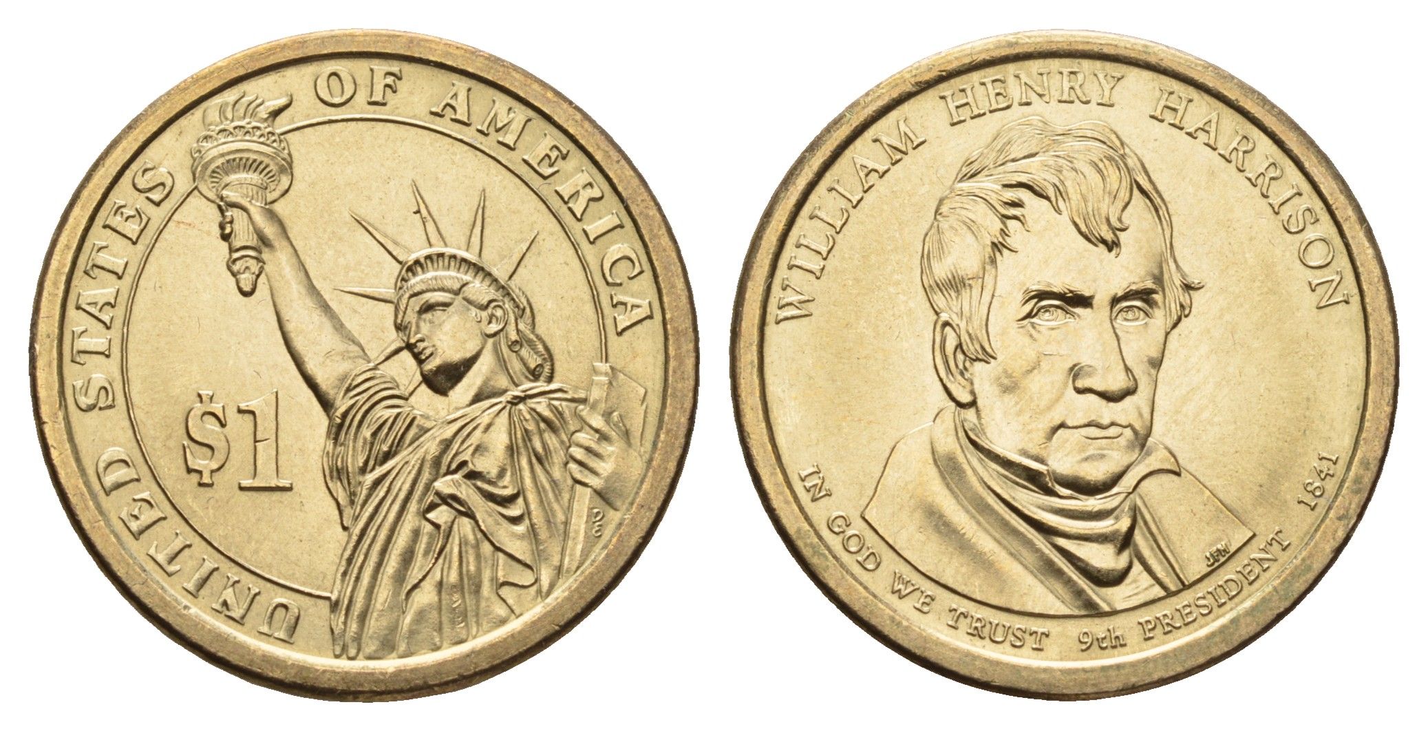 США 1 доллар 2009 Президент США - Уильям Генри Гаррисон (1841) KM 450 медь с марганцево-латунным покрытием UNC 106-1255