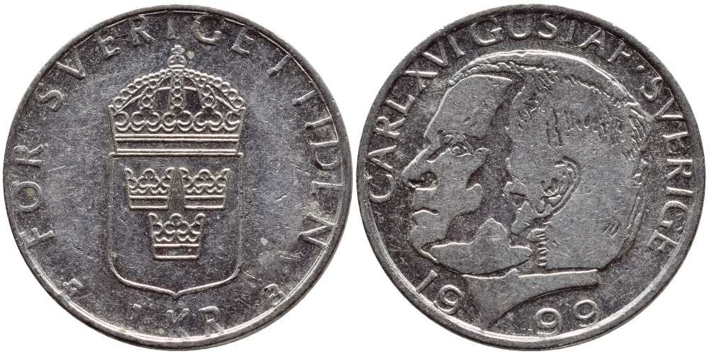 Швеция 1 крона 1999 Карл XVI Густав (1973- ) KM 852a медно-никель 4385-725