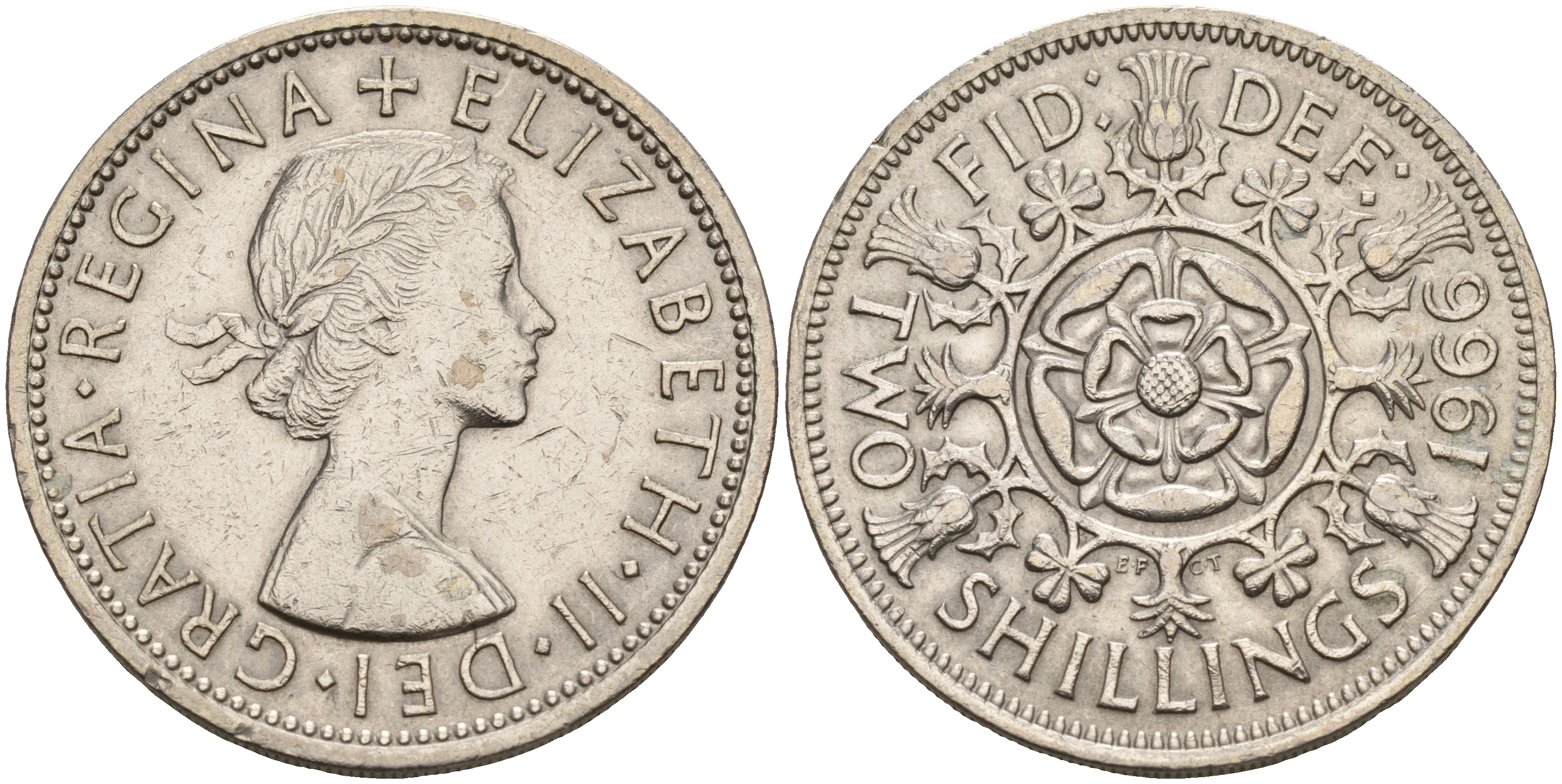 Великобритания 2 шиллинга (флорин) 1966 Елизавета II (1952-2022) KM 906, Spink 4146 медно-никель    4149-443