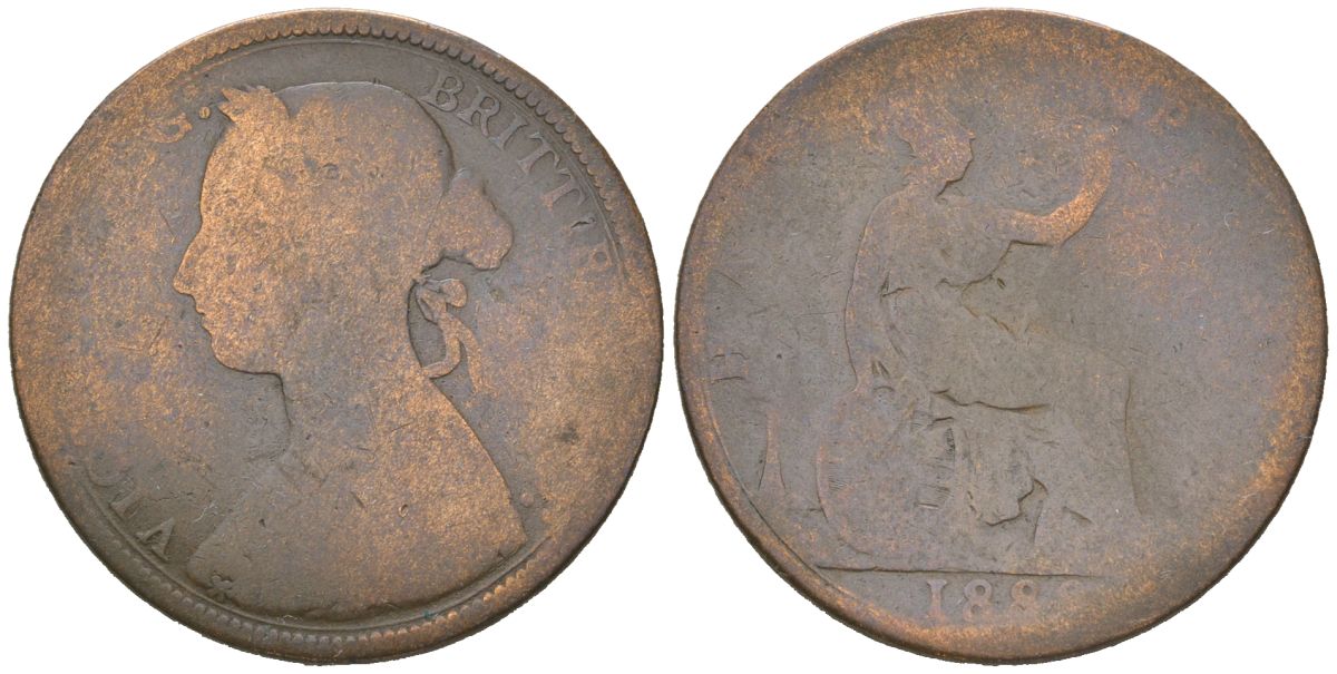 Великобритания 1/2 пенни 188? Виктория (1837-1901) KM 754, Spink 3956 бронза 4616-651