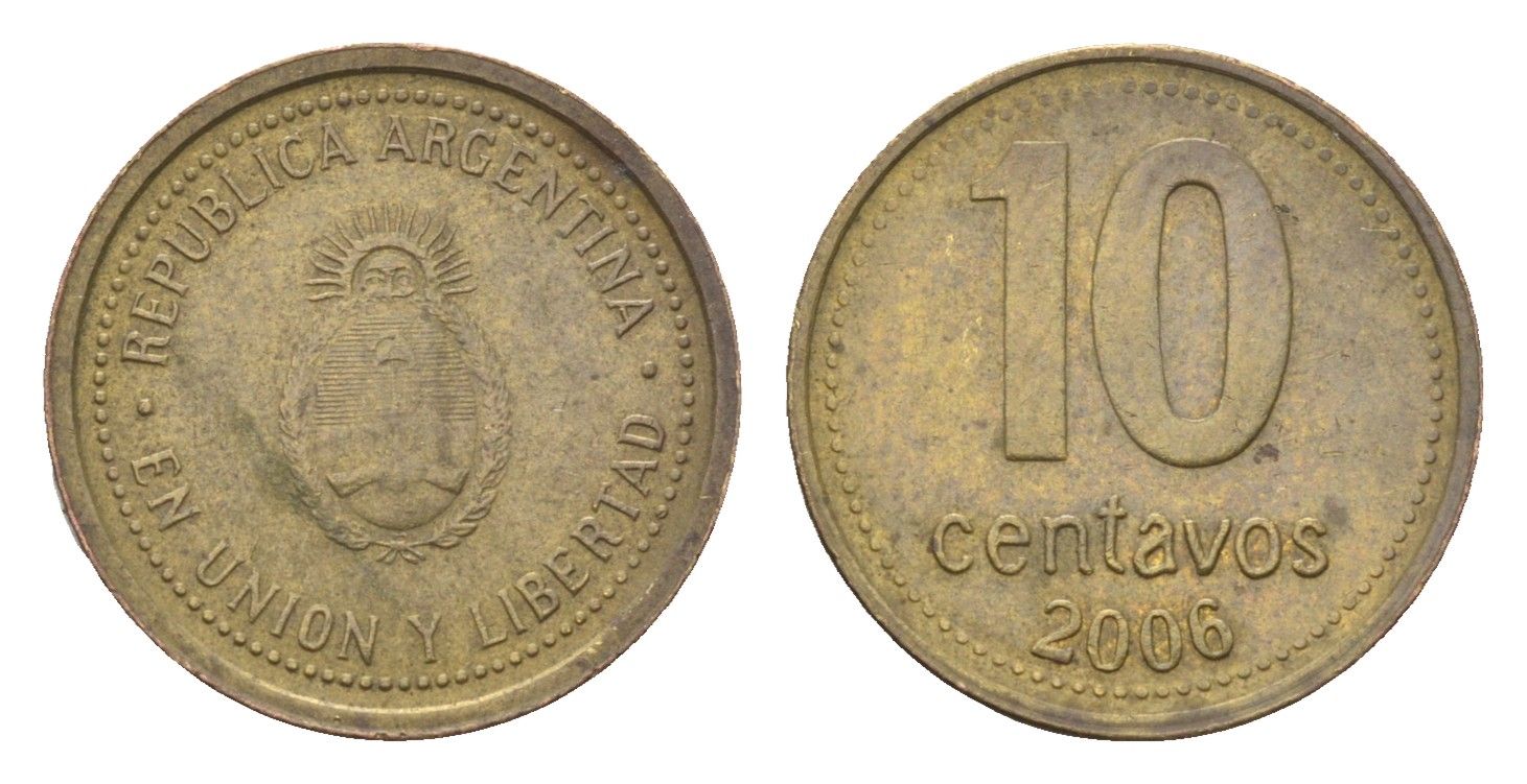 Аргентина 10 сентаво 2006 KM 107a сталь плакированная латунью 4664-569