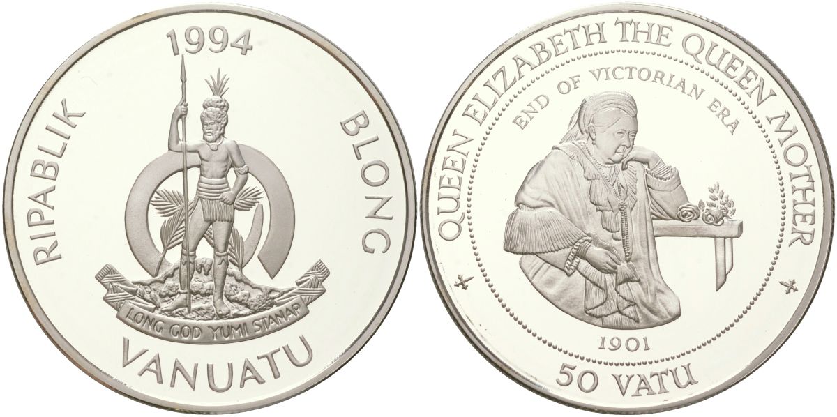 Вануату 50 вату 1994 конец викторианской эры - 1901 KM 22 серебро PROOF 01-233-41