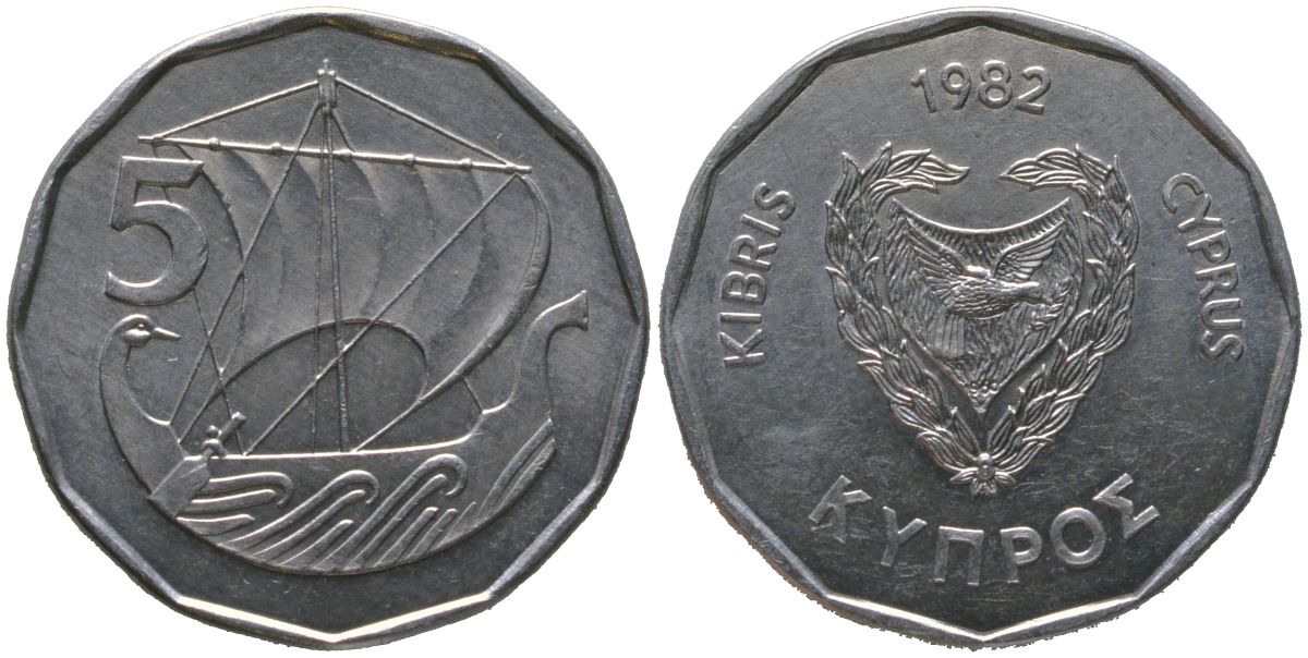 Кипр 5 милей 1982 KM 50.2 алюминий 4567-659