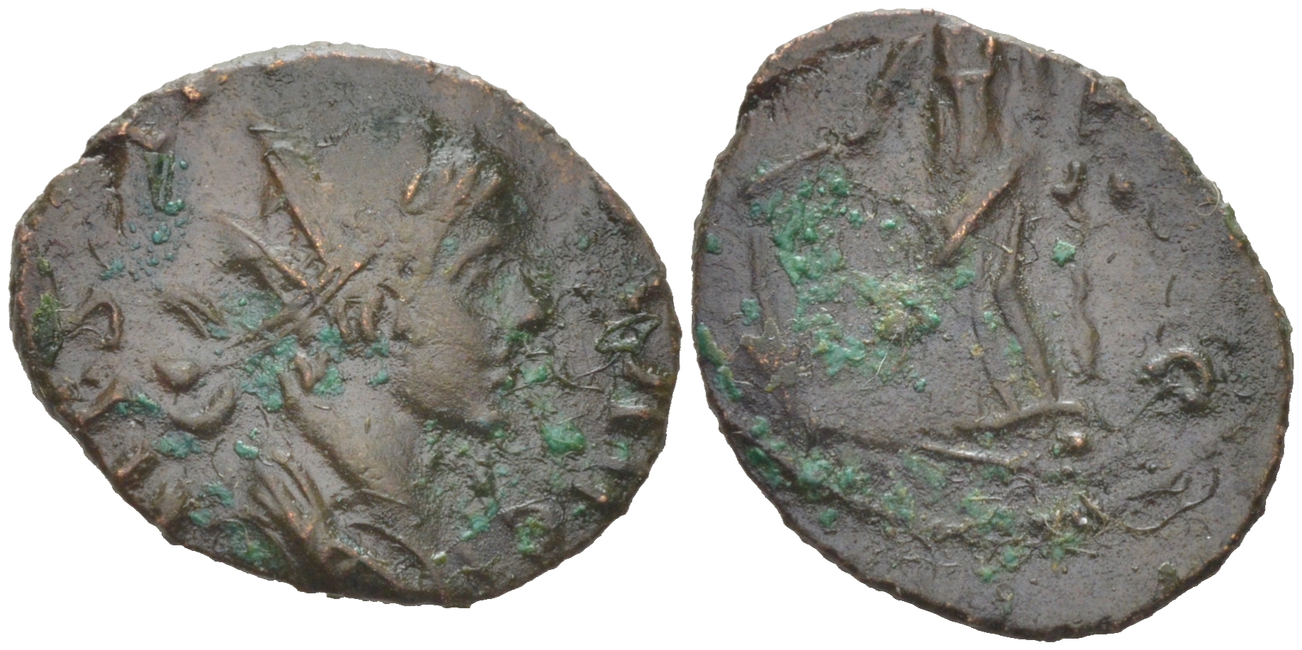 Римская Империя, императоры в Галлии антониниан 273 - 274 Тетрик II, C PIV TETRICVS P CAES, бюст цезаря / HILARI AVG, Хиларитата, персонификация Радости, Августа Треверов RIC 231 биллон 1073-24-45