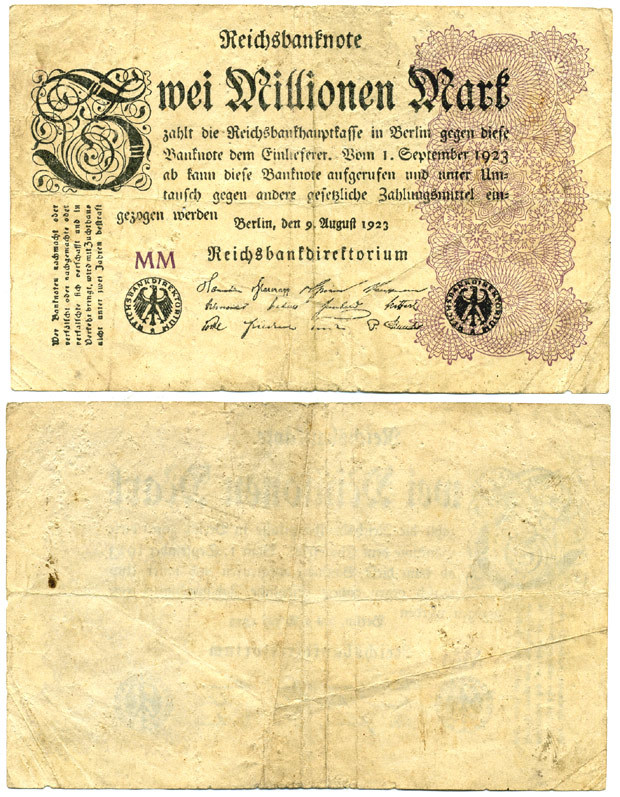 Германия 2000000 марок 1923  Pick 104  бумага   435-23-2-2