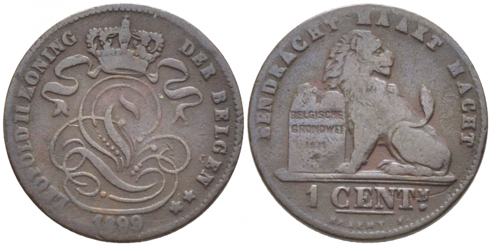 БЕЛЬГИЯ 1 САНТИМ 1899 BELGEN KM 34.1 медь 105-923