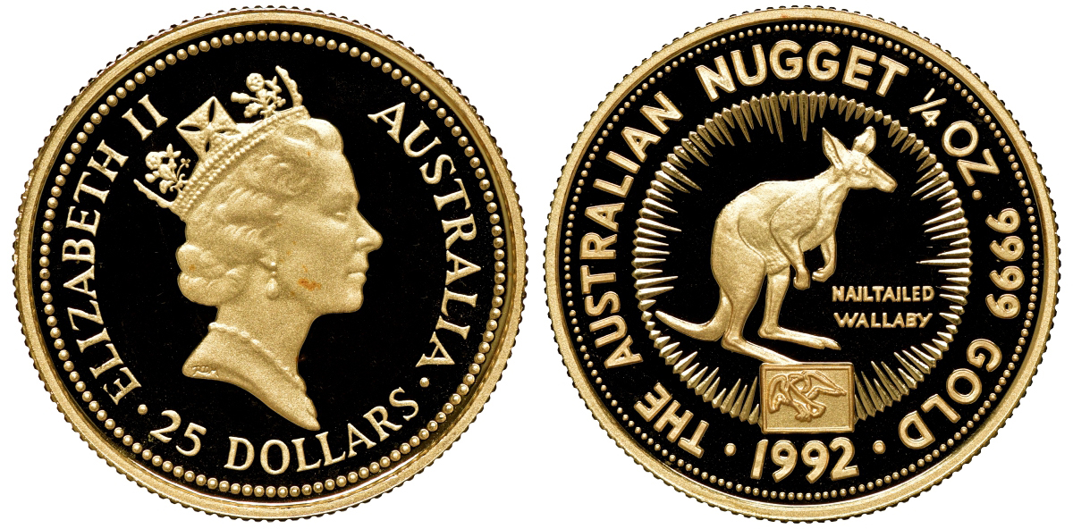 Австралия набор из 3 монет 1 доллар, 25 долларов, 25 долларов 1992 животные Австралии, тираж 750 экз № 0431 серебро, золото, платина 4-3-5-28