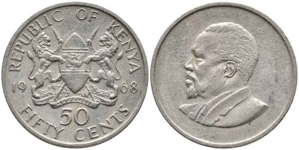 Кения 50 центов 1968 Джомо Кениата KM 4 медно-никель 110-612