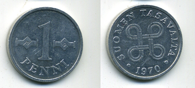 ФИНЛЯНДИЯ 1 ПЕННИ 1970 KM 44a алюминий 61-1155