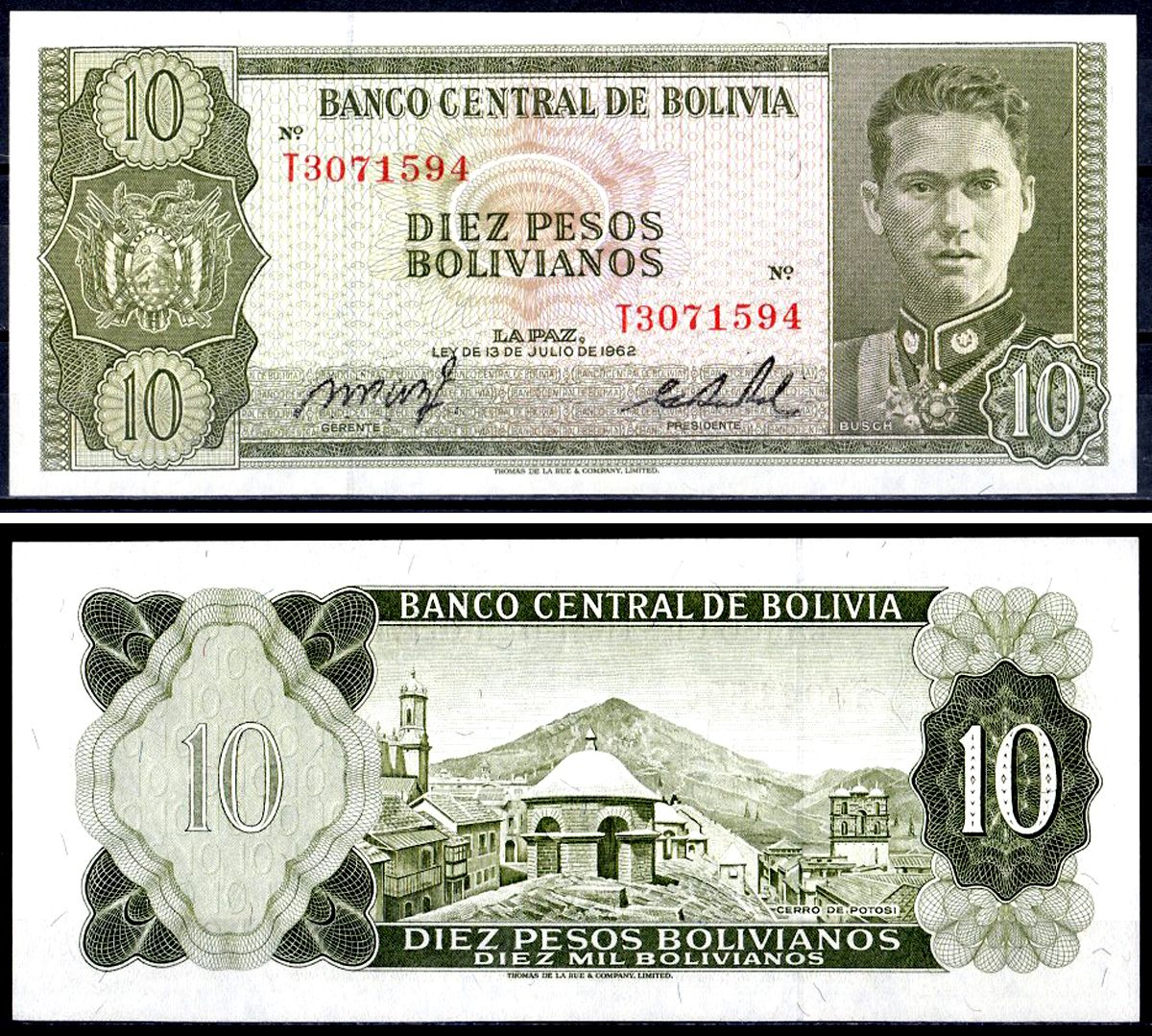 Боливия 10 песо боливиано 1962 Pick 154 a (17) бумага UNC (пресс) 7147-57-3-2