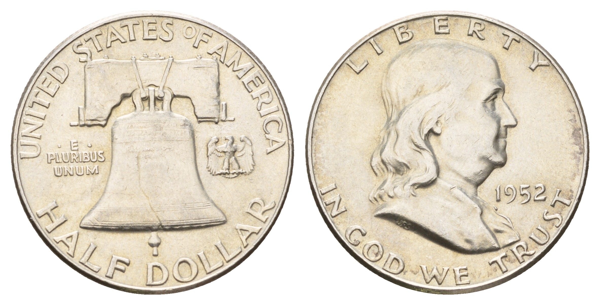 США 1/2 доллара (50 центов) 1952 Бенджамин Франклин, колокол KM 199 серебро aUNC 1531-1044