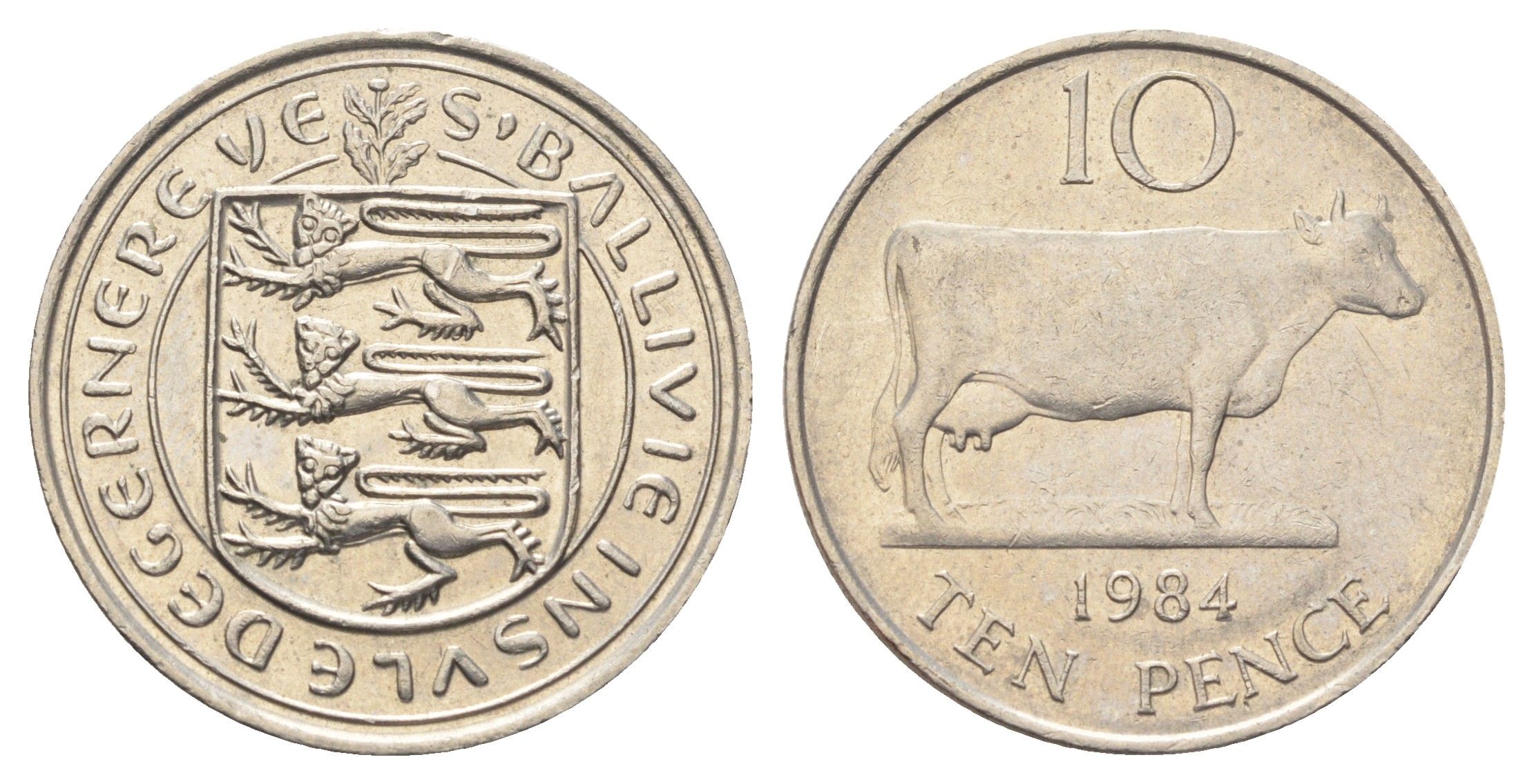 Гернси 10 пенсов 1984 Гернсийская корова KM 30 медно-никель 4692-1014