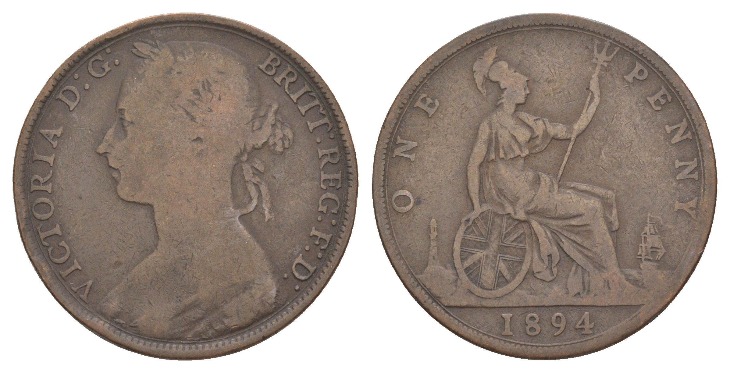 Великобритания 1 пенни 1894 Виктория (1837-1901) KM 755, Spink 3954 бронза 4642-437