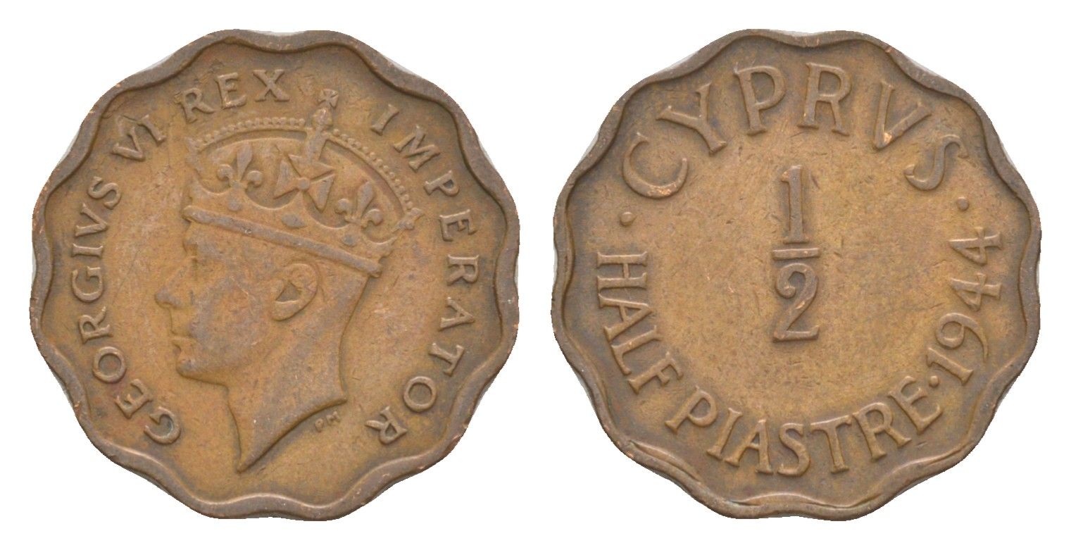 Кипр 1/2 пиастра 1944 Георг VI (1936-1952) KM 22a бронза 4649-1132