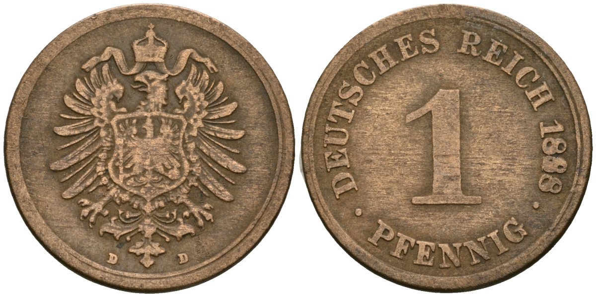 Германия 1 пфенниг 1888 D, Вильгельм I (1871-1888) KM 1, J. 1 медь 4387-213