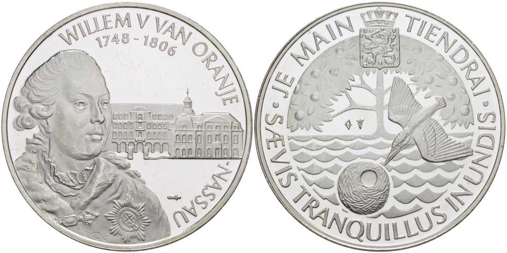 НИДЕРЛАНДЫ МЕДАЛЬ ND ВИЛЛЕМ V (1748-1806), КОРОЛЬ НИДЕРЛАНДОВ И НАССАУ, ДИАМЕТР 38 ММ., ВЕС 25,08 ГР. серебро PROOF 1076-8-22